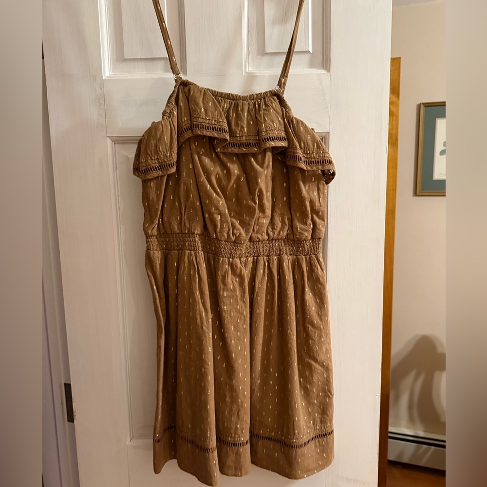 Brown Sleeveless Dress with Ruffle Detail